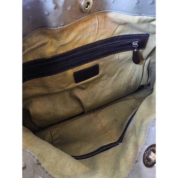 ANTONIO MELANIE Tan Light Brown Ostrich Satchel Hand Bag - Picture 6 of 8